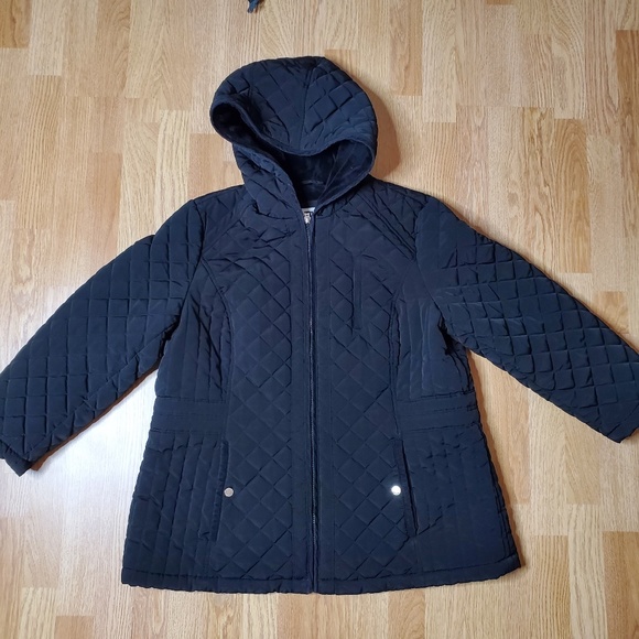 Laundry by Design Black Hooded Quilted Jacket Size OX - Picture 1 of 10